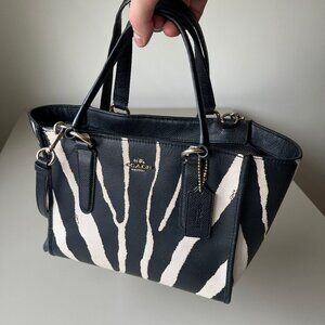 COACH CROSBY ZEBRA PRINTED LEATHER SATCHEL BAG PURSE 33525 BLACK/WHITE